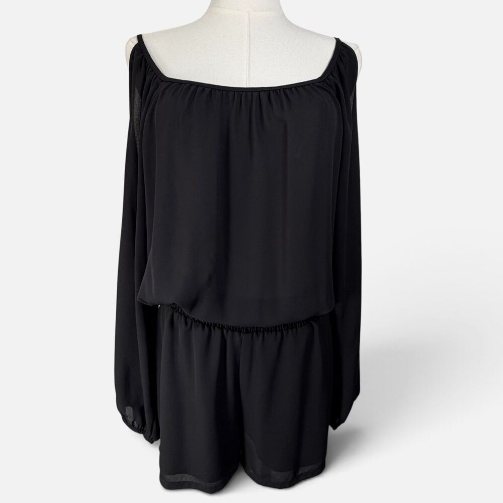 Eight Sixty Women's Black Cold Shoulder Romper Size M Long Sleeve Elastic Waist